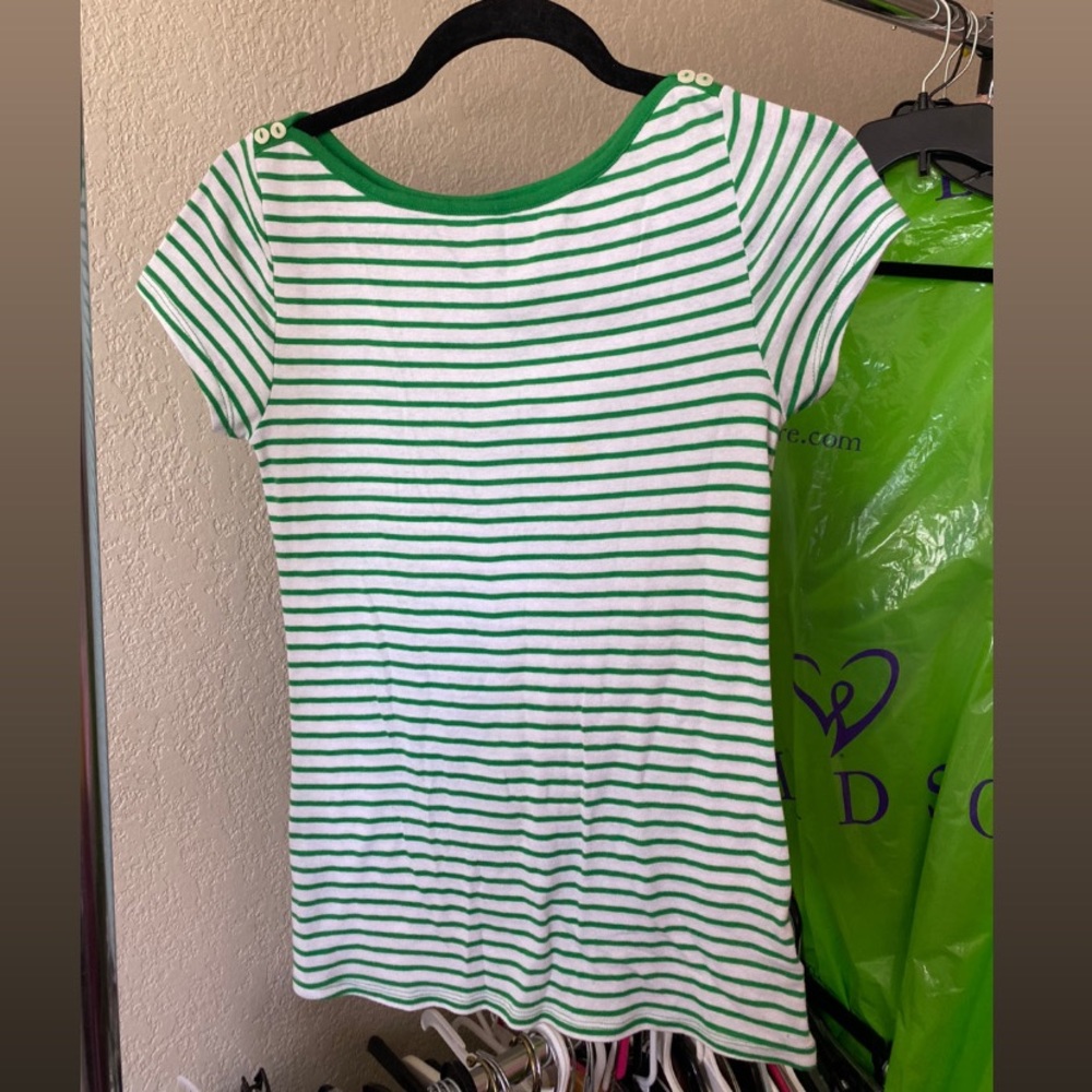 Old Navy Green & White Striped Shirt